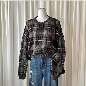 Vintage 90s TOWNCRAFT Plaid Knit Sweater grandpacore Earth Tones.